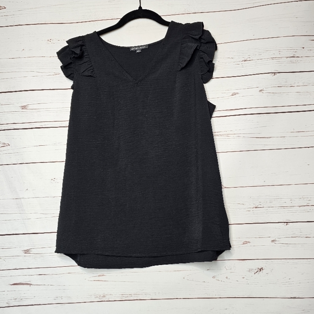 Adrianna Papell Black Ruffle Sleeve Top